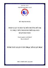 Tóm tắt Luận văn Pháp luật về bảo vệ môi trường đô thị và thực tiễn thi hành trên địa bàn quận Hải Châu