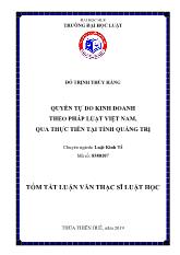 Tóm tắt Luận văn Quyền tự do kinh doanh theo pháp luật Việt Nam, qua thực tiễn tại tỉnh Quảng Trị