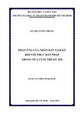 Luận án Phản ứng của nhân dân Nam kỳ đối với thực dân Pháp trong nửa cuối thế kỷ XIX