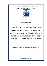 Luận án Các nhân tố ảnh hưởng đến chất lượng mối quan hệ của nhà cung cấp dịch vụ môi trường và kết quả kinh doanh của khách hàng công nghiệp tại Thành phố Hồ Chí Minh