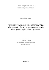 Luận án Phân tích tác động của xâm nhập mặn đến sinh kế của hộ nghèo ở nông thôn vùng đồng bằng sông Cửu Long