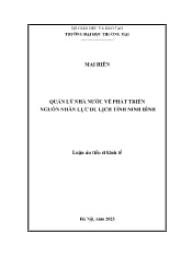 Luận án Quản lý nhà nước về phát triển nguồn nhân lực du lịch tỉnh Ninh Bình
