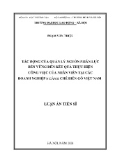 Luận án Tác động của quản lý nguồn nhân lực bền vững đến kết quả thực hiện công việc của nhân viên tại các doanh nghiệp ngành chế biến gỗ Việt Nam